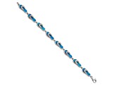 Rhodium Over Sterling Silver 7 Inch Lab Created Blue Opal Inlay Sandal Bracelet