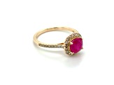 10K Yellow Gold Square Cushion Ruby and Diamond Halo Ring 1.58ctw