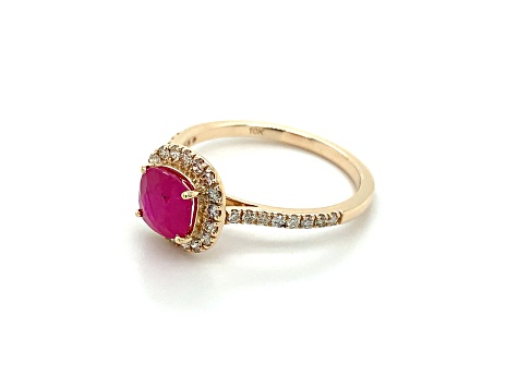 10K Yellow Gold Square Cushion Ruby and Diamond Halo Ring 1.58ctw