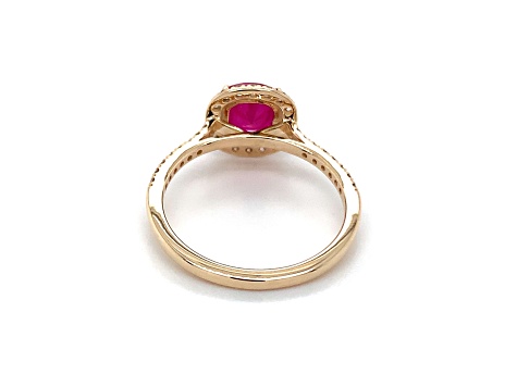 10K Yellow Gold Square Cushion Ruby and Diamond Halo Ring 1.58ctw