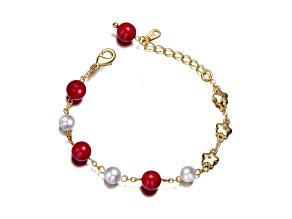 Colored Pearl, 14K Gold Plated over Brass Star Charms Bracelet for Kids