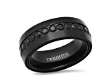 Men's Black Ion-Plated Stainless Steel and Cubic Zirconia Inlay Ring With Chain Accents 1.22ctw