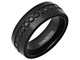 Men's Black Ion-Plated Stainless Steel and Cubic Zirconia Inlay Ring With Chain Accents 1.22ctw