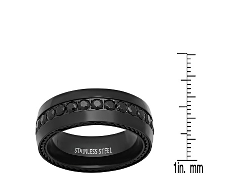 Men's Black Ion-Plated Stainless Steel and Cubic Zirconia Inlay Ring With Chain Accents 1.22ctw
