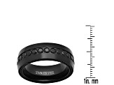 Men's Black Ion-Plated Stainless Steel and Cubic Zirconia Inlay Ring With Chain Accents 1.22ctw