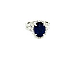 5.40 Ctw Blue Sapphire and 1.50 Ctw White Diamond Ring in 14K WG
