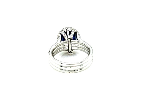 5.40 Ctw Blue Sapphire and 1.50 Ctw White Diamond Ring in 14K WG