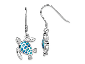 Rhodium Over Sterling Silver Lab Created Opal Turtle Earrings