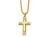 White Cubic Zirconia Stainless Steel  Yellow IP-plated Men's Cross Pendant With Chain