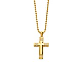 White Cubic Zirconia Stainless Steel  Yellow IP-plated Men's Cross Pendant With Chain