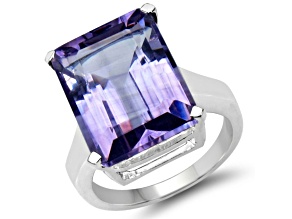 Purple Amethyst Sterling Silver Rectangular Octagonal Solitaire Ring