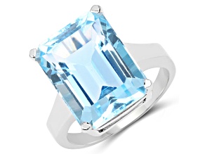 Blue Topaz Sterling Silver Rectangular Octagonal Solitaire Ring