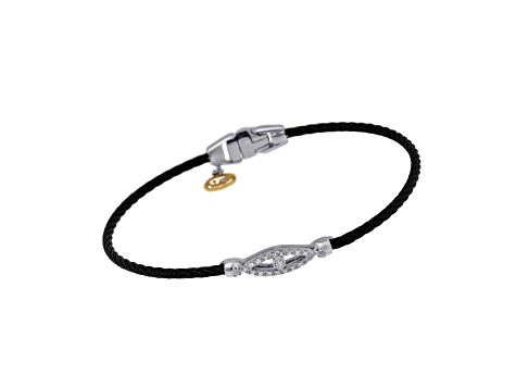 Diamond Stainless Steel and 18K White Gold Evil Eye Bangle Bracelet