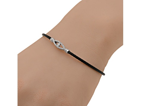 Diamond Stainless Steel and 18K White Gold Evil Eye Bangle Bracelet