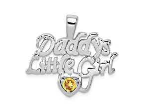 Rhodium Over Sterling Silver Citrine Daddy's Little Girl Pendant