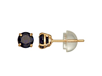 Picture of Round Lab Created Sapphire 14K Yellow Gold Children’s Stud Earrings 0.74ctw