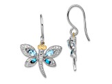 Rhodium Over Sterling Silver with 14K Yellow Gold London Blue Topaz and Diamond Dragonfly Earrings
