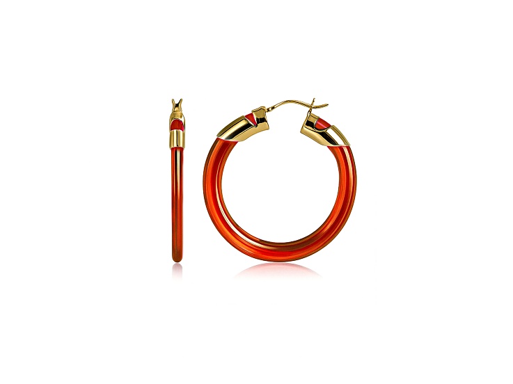 14K Gold Over Brass 1.5 inch Acrylic Classic Flat Hoop Earrings in Crimson Red