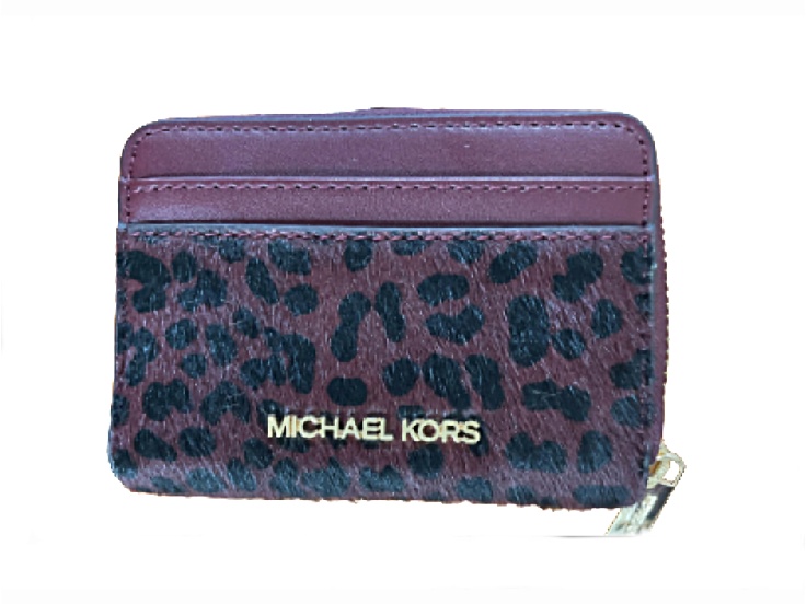 Michael Kors Jet Set Travel Medium Zip Around Card Case Wallet in Oxblood Multi
