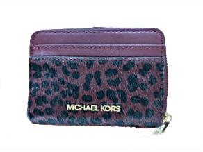 Michael Kors Jet Set Travel Medium Zip Around Card Case Wallet in Oxblood Multi
