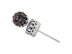 thumbnail interactive-video image 1 of Green Mystic Topaz Stud Earrings – 6mm, Sterling Silver 925 – Butterfly Fastening – Heat & Irradiated 1 of 5