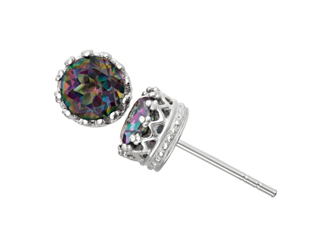 Round Mystic Fire Green Mystic Topaz Sterling Silver Stud Earrings, 1.80ctw