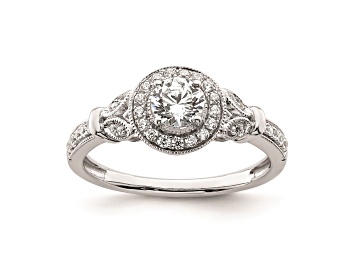 Picture of Rhodium Over 14K White Gold Vintage Round Halo Diamond Engagement Ring 0.60ctw