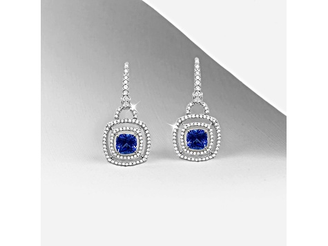 14K White Gold Rectangular Cushion Tanzanite and Diamond Earrings  2.30ctw