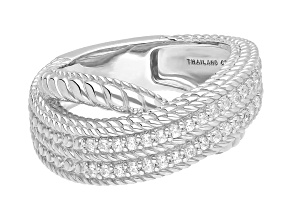 Judith Ripka 0.50ctw Bella Luce® Diamond Simulant Rhodium Over Sterling Silver Wave Band Ring