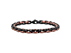 Ion-Plated Stainless Steel Black and Brown Oval Link Bracelet