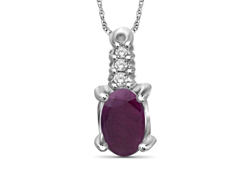 Red Ruby with White Diamond Accent Rhodium Over Sterling Silver Pendant with Chain 0.26ctw