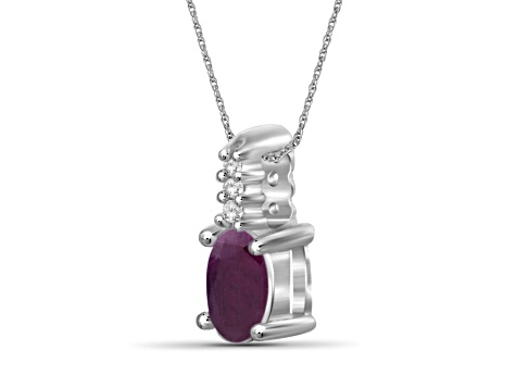 Red Ruby with White Diamond Accent Rhodium Over Sterling Silver Pendant with Chain 0.26ctw