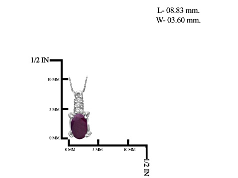 Red Ruby with White Diamond Accent Rhodium Over Sterling Silver Pendant with Chain 0.26ctw