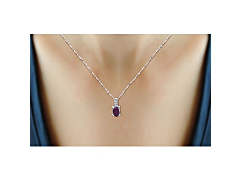 Red Ruby with White Diamond Accent Rhodium Over Sterling Silver Pendant with Chain 0.26ctw