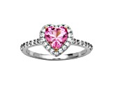 Lab Created Pink Sapphire And White Cubic Zirconia Rhodium Over Sterling Silver Heart Ring 1.50ctw