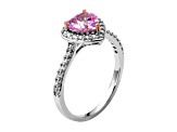 Lab Created Pink Sapphire And White Cubic Zirconia Rhodium Over Sterling Silver Heart Ring 1.50ctw