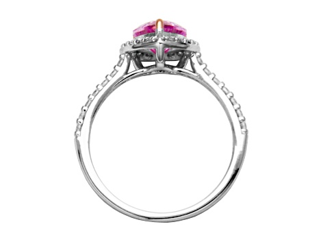 Lab Created Pink Sapphire And White Cubic Zirconia Rhodium Over Sterling Silver Heart Ring 1.50ctw