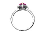 Lab Created Pink Sapphire And White Cubic Zirconia Rhodium Over Sterling Silver Heart Ring 1.50ctw