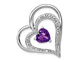 Rhodium Over 14k White Gold Amethyst and Diamond Heart Chain Slide Pendant