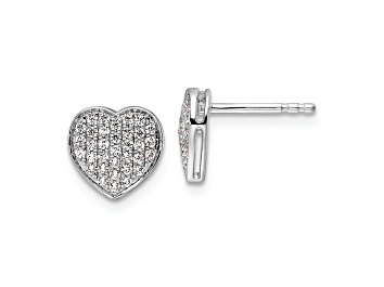 Picture of Rhodium Over 14k White Gold Diamond Heart Stud Earrings