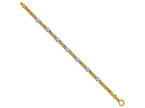 18K Yellow Gold with White Rhodium Diamond Curb 7.5-inch Bracelet