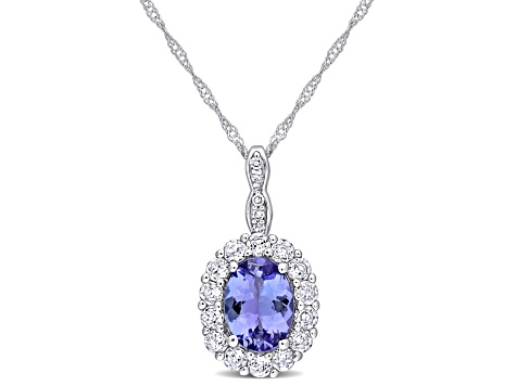 1.87ctw Tanzanite, White Topaz And Diamond Accent 14k White Gold Pendant With Chain