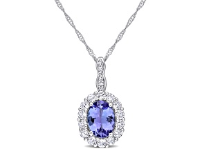 1.87ctw Tanzanite, White Topaz And Diamond Accent 14k White Gold Pendant With Chain