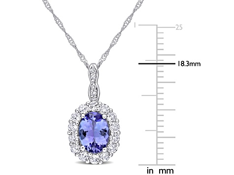 1.87ctw Tanzanite, White Topaz And Diamond Accent 14k White Gold Pendant With Chain