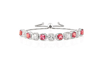 Picture of Rhodium Over Sterling Silver Lab Created Padparadscha and White Sapphire Bolo Bracelet 3.58ctw