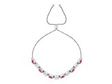 Rhodium Over Sterling Silver Lab Created Padparadscha and White Sapphire Bolo Bracelet 3.58ctw