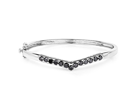 Black Diamond Rhodium Over Sterling Silver Round Wishbone Bangle Bracelet 2.28ctw