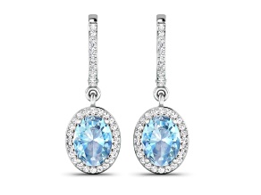 1.92ctw 14K White Gold Aquamarine and White Diamond Halo Earrings