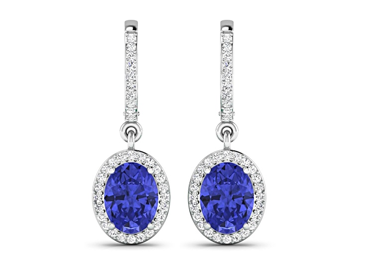 2.18ctw 14K White Gold Tanzanite and White Diamond Halo Earrings
