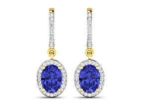 2.18ctw 14K Yellow Gold Tanzanite and White Diamond Halo Earrings